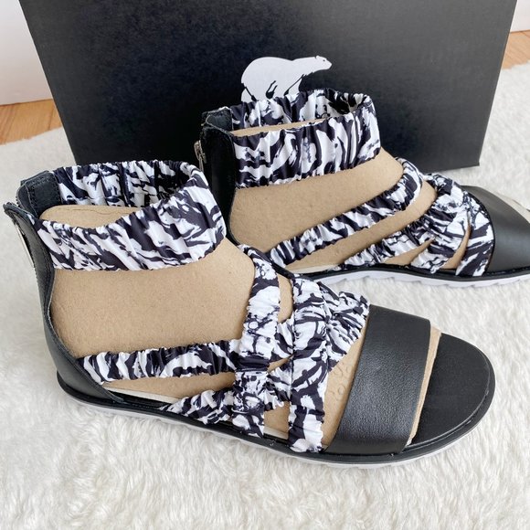 Sorel Ella II Ankle Strap Women's Sandals, Black/White, Size 8.5 - Picture 4 of 7